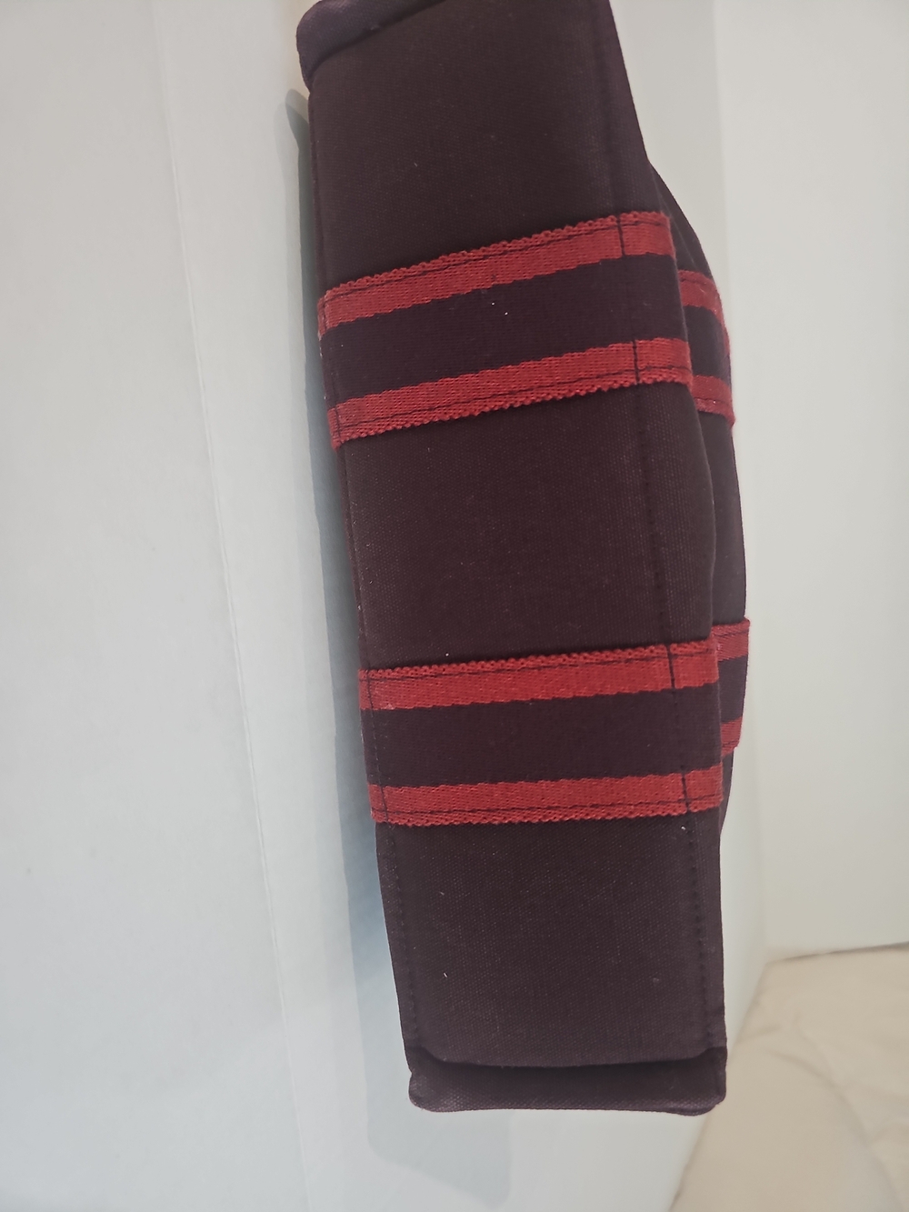 Hermes Fourre Tout PM Canvas Tote Bag Burgundy Red Made in France Cotton - Picture 5 of 15